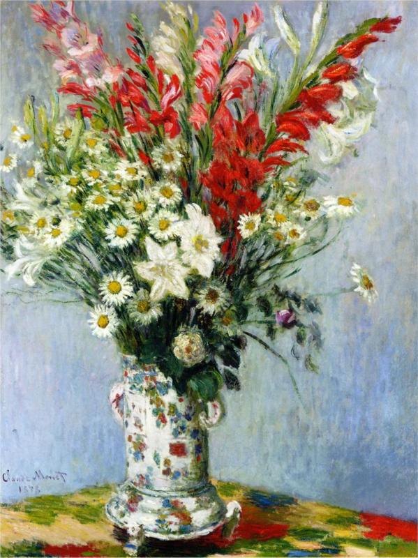 Bouquet of Gadiolas, Lilies and Dasies - Claude Monet Paintings